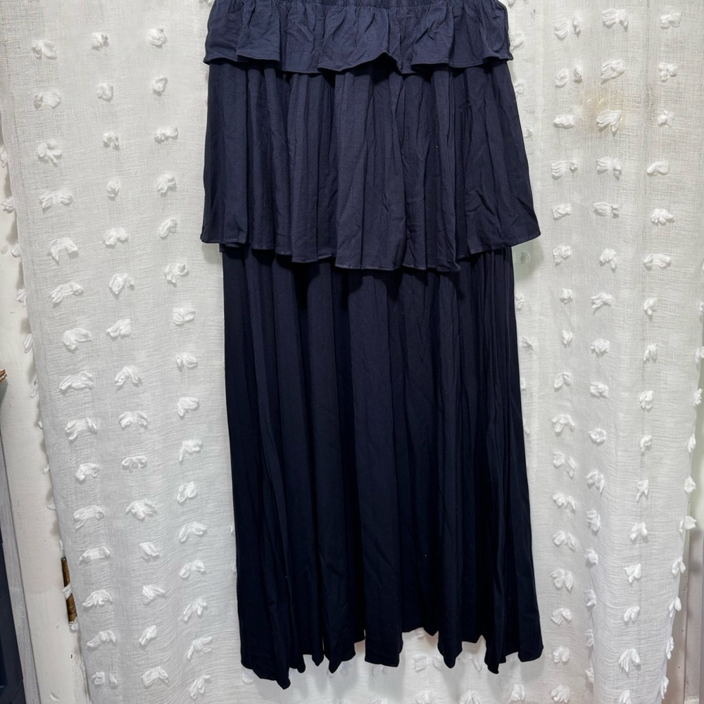 REBECCA TAYLOR  Tiered‎ Ruffle Layered Midi-Dress Marine Blue Cap Sleeves XL NWT - Picture 3 of 7